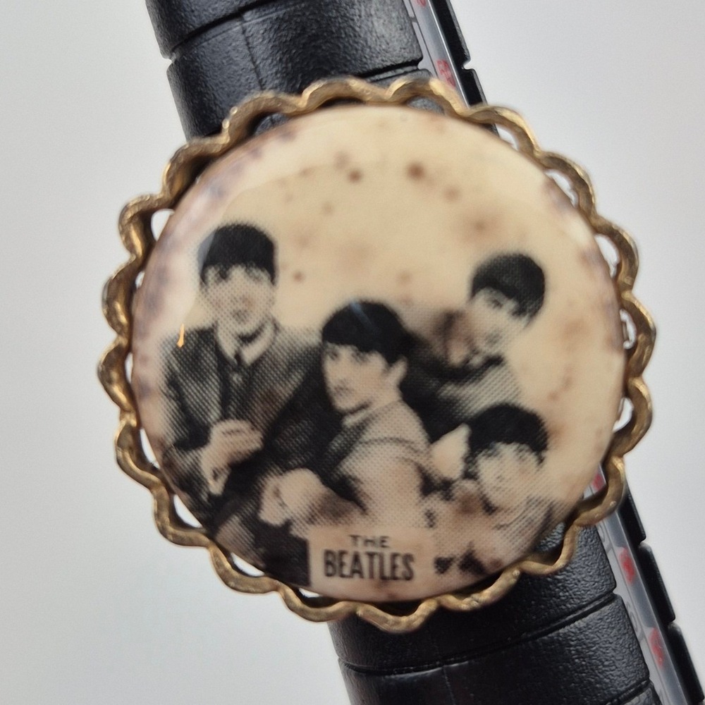 Vintage 1960s Beatles Ring NEMS‎ Enterprises Brass Tone Adjustable Band Fab Four - Picture 11 of 11